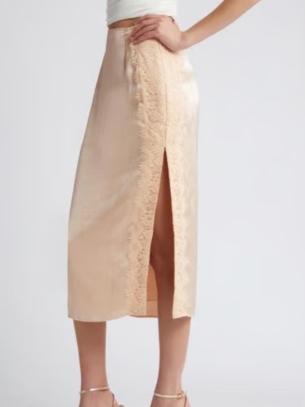Open Edit (Nordstrom) Midi Lace Skirt NWT! Size 6, Color: Blush Peachy Pink